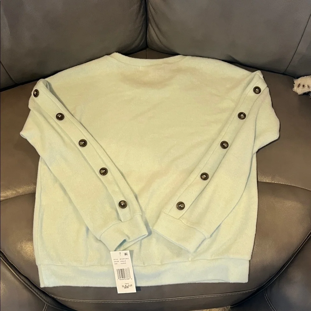 A New Day Sky Blue/teal Button Sleeve Sweater - Picture 6 of 6